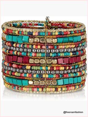Adjustable Boho Beaded Cuff Bracelet, Stackable for Everyday Wear
